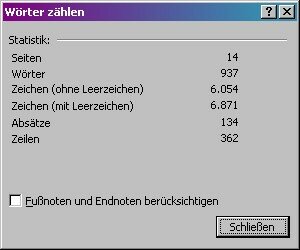 Dokumentenstatistik Word 2000